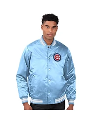 Starter Men's  Light Blue Chicago Cubs Locker Room Satin Full-Snap Varsity Jacket