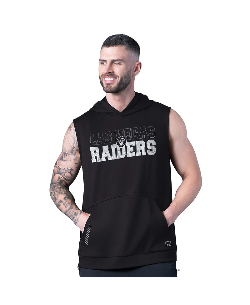 Msx by Michael Strahan Men's Black Las Vegas Raiders Tri-Blend Rebound Sleeveless Hoodie