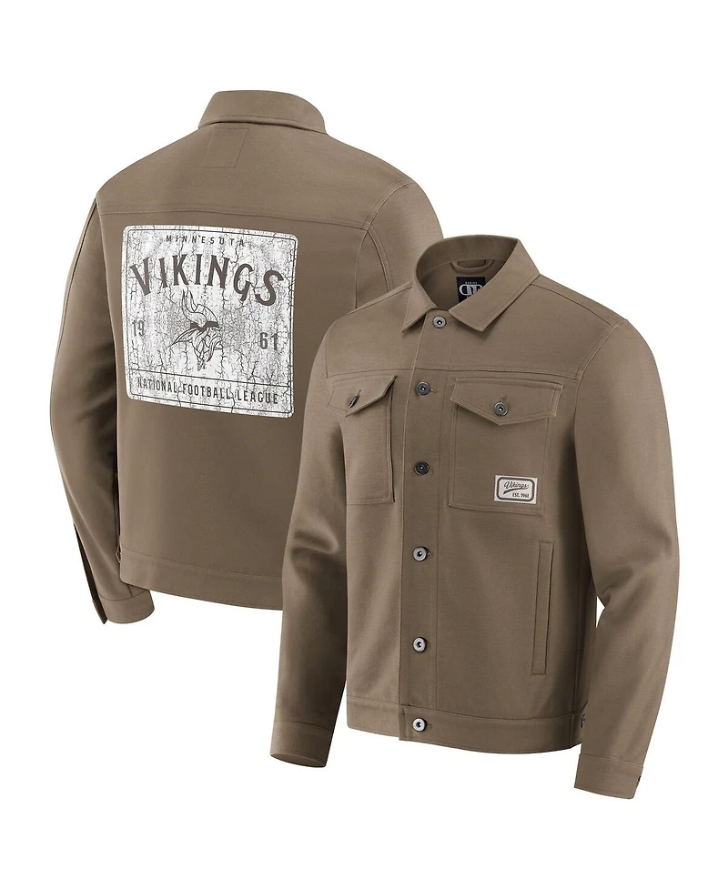 Fanatics Men'sTan Minnesota Vikings Trucker Full-Button Jacket