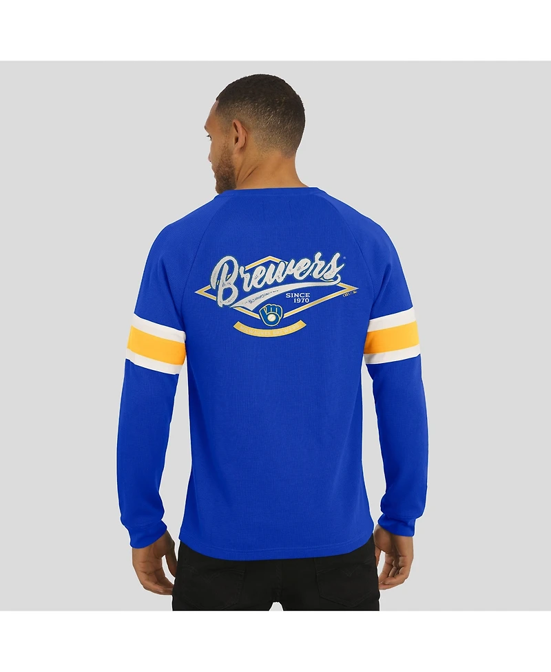 Fanatics Men's Darius Rucker Collection by Royal Milwaukee Brewers Waffle-Knit Raglan Long Sleeve Henley T-Shirt