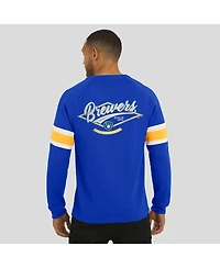 Fanatics Men's Darius Rucker Collection by Royal Milwaukee Brewers Waffle-Knit Raglan Long Sleeve Henley T-Shirt