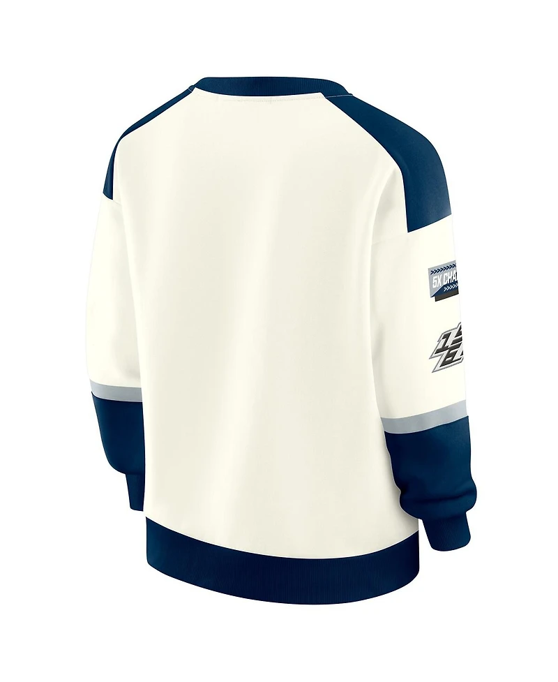 Wear by Erin Andrews Women's Cream Dallas Cowboys Racing Crew V-Neck Sweatshirt