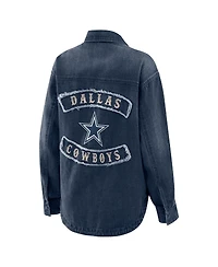Wear by Erin Andrews Women's Denim Dallas Cowboys Washed Oversized Full-Snap Shacket