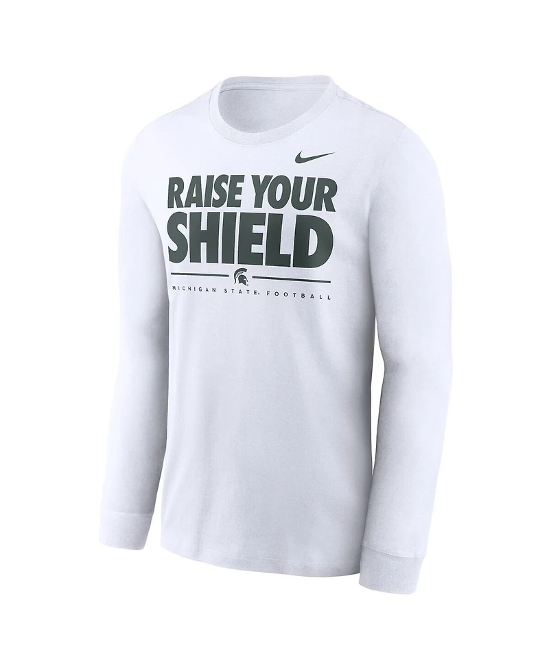 Nike Men's White Michigan State Spartans 2025 Football Fan Raise Your Shield Long Sleeve T-Shirt