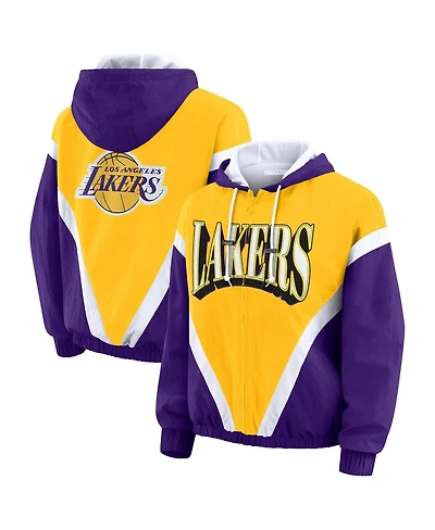 Wear by Erin Andrews Women's Gold/Purple Los Angeles Lakers Color Block Full-Zip Windbreaker Jacket