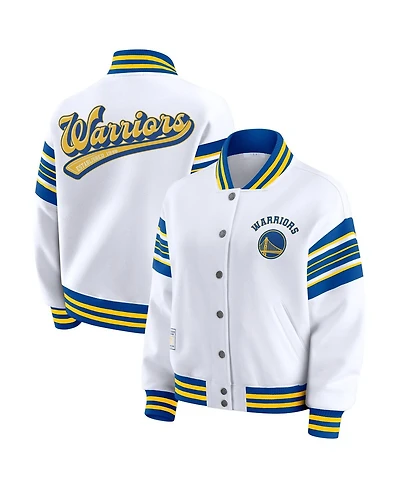 Wear by Erin Andrews Women's White Golden State Warriors Snap Front Fleece Sweatshirt