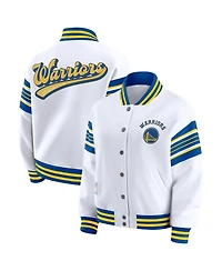 Wear by Erin Andrews Women's White Golden State Warriors Snap Front Fleece Sweatshirt