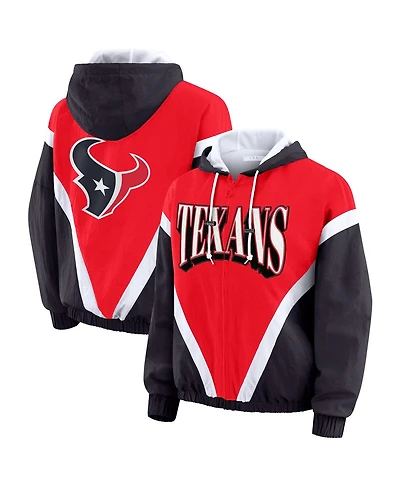 Wear by Erin Andrews Women's Red/Navy Houston Texans Retro Crinkle Full-Zip Hoodie Windbreaker Jacket
