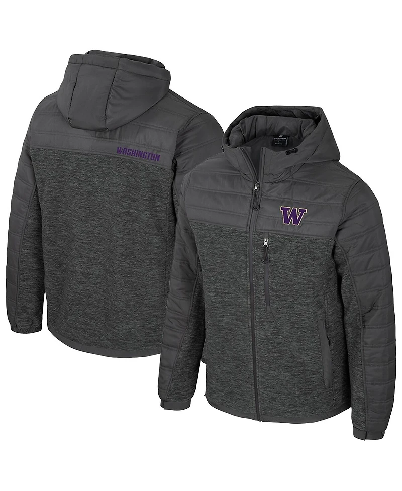 Colosseum Men's Charcoal Washington Huskies Nightman Full-Zip Hoodie Puffer Jacket
