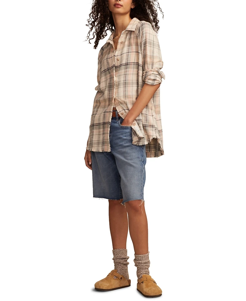 Lucky Brand Women's Tunic Plaid Button Down Shirt