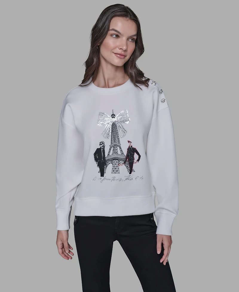 Karl Lagerfeld Paris Women's Eiffel Bow Detail Sweatshirt