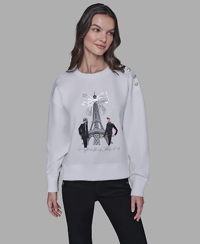 Karl Lagerfeld Paris Women's Eiffel Bow Detail Sweatshirt