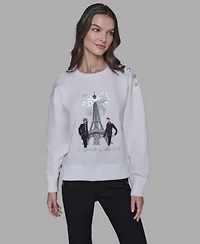 Karl Lagerfeld Paris Womens Eiffel Bow Detail Sweatshirt P Xs Xl