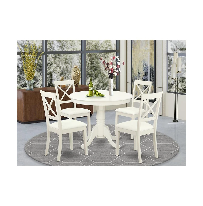 East West Furniture Dining Room Set Linen White