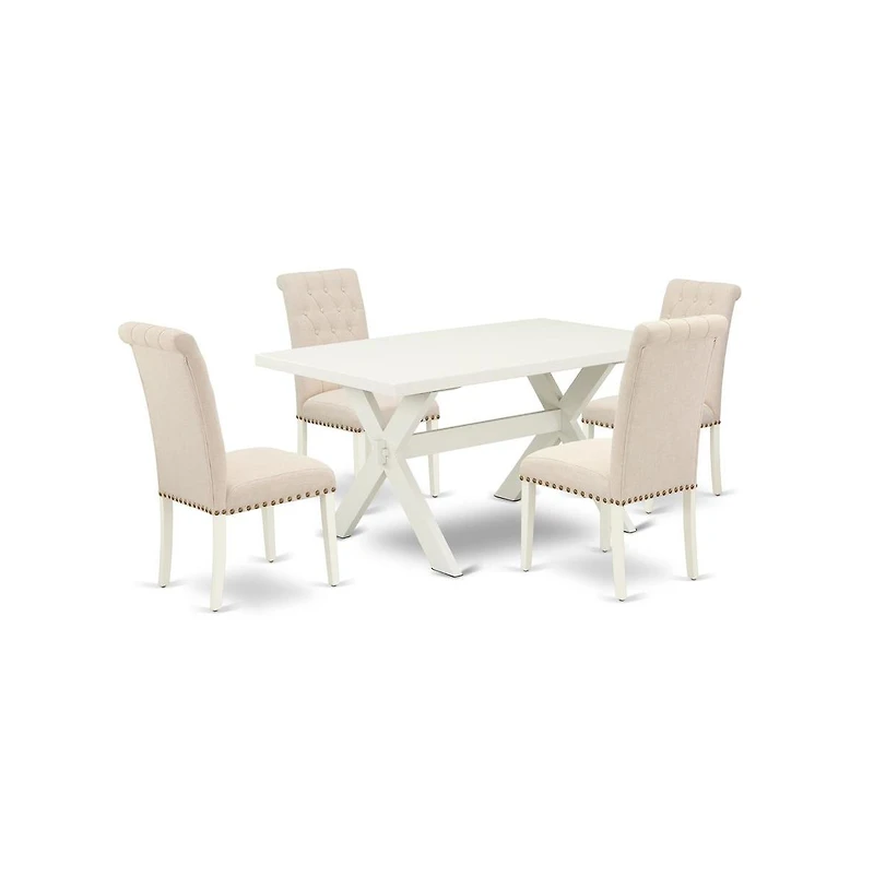 East West Furniture 5-Pc Dinette Set Included 4 Wood Dining chairs Upholstered Nails Head Seat and High Button Tufted Chair Back and Rectangular Dinin