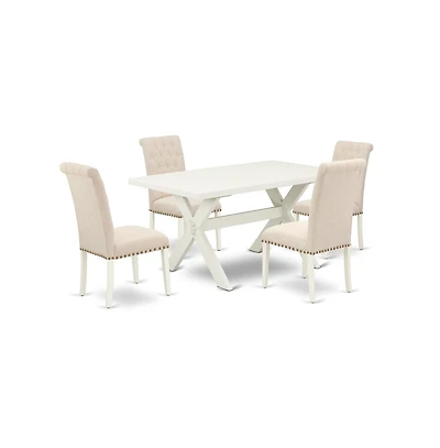 East West Furniture 5-Pc Dinette Set Included 4 Wood Dining chairs Upholstered Nails Head Seat and High Button Tufted Chair Back and Rectangular Dinin