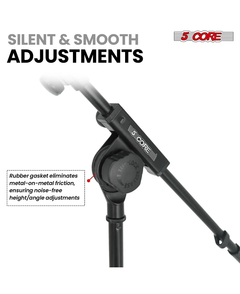 5 Core Microphone Stand Floor Height Adjustable w Extending Telescoping Boom Arm