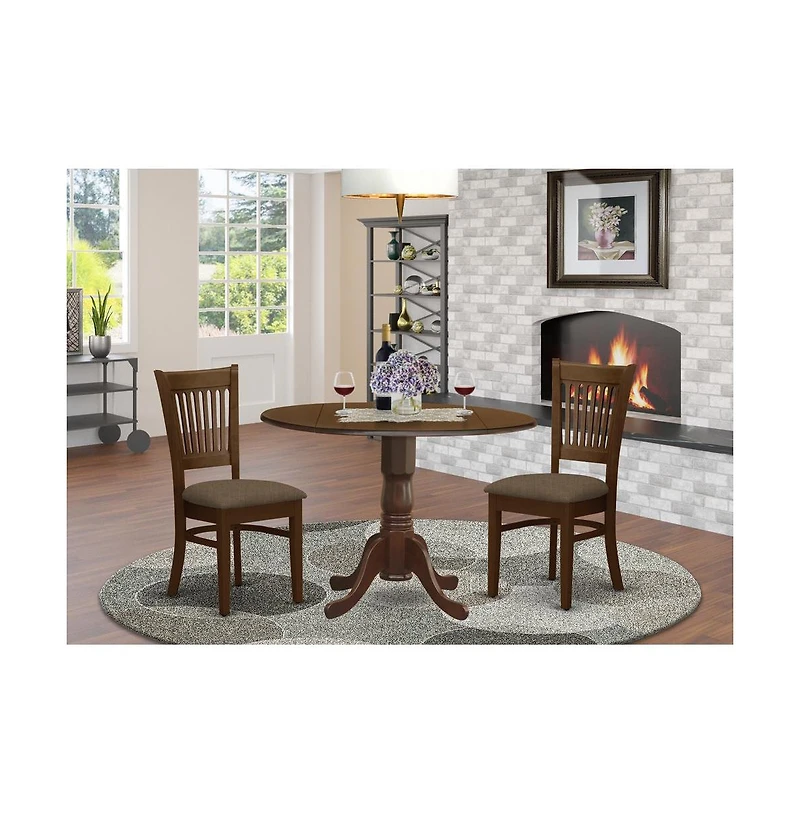 East West Furniture 3 Pc2-drop-leaf Dining Table and 2 Dining Chairs