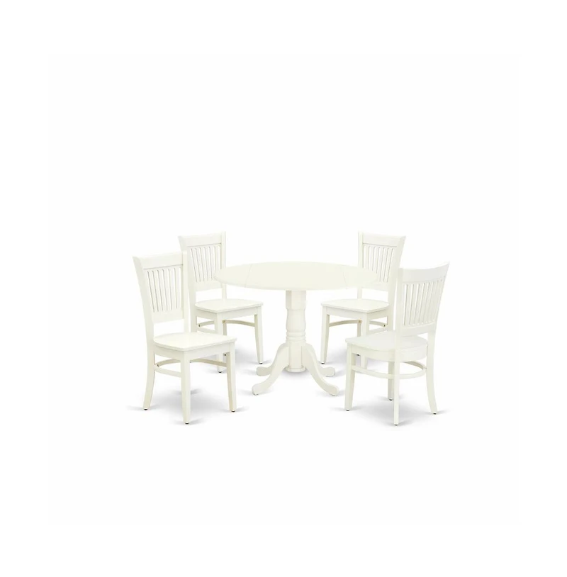 East West Furniture 5-Pc Dinette Room Set- 4 Dining Room Chairs with Wooden Seat and Slatted Chair Back - Drop Leaves Dining Table