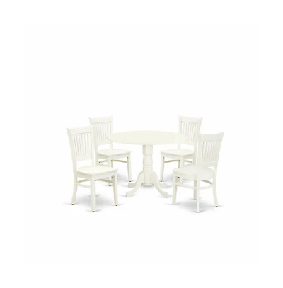 East West Furniture 5-Pc Dinette Room Set- 4 Dining Room Chairs with Wooden Seat and Slatted Chair Back - Drop Leaves Dining Table