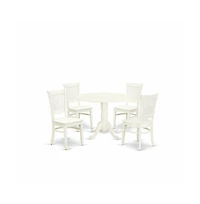 East West Furniture 5-Pc Dinette Room Set- 4 Dining Room Chairs with Wooden Seat and Slatted Chair Back - Drop Leaves Dining Table