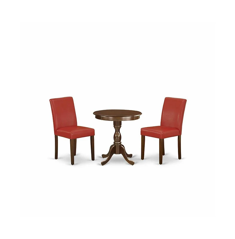 East West Furniture 3-Pc Kitchen Dining Room Set - 2 Dining Padded Chairs and 1 Dining Table (Mahogany Finish)