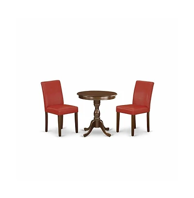 East West Furniture 3-Pc Kitchen Dining Room Set - 2 Dining Padded Chairs and 1 Dining Table (Mahogany Finish)