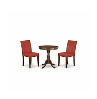 East West Furniture 3-Pc Kitchen Dining Room Set - 2 Dining Padded Chairs and 1 Dining Table (Mahogany Finish)