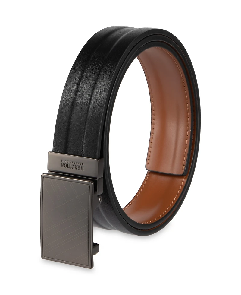 Kenneth Cole Reaction Men's Reversible Plaid Plaque Compression Locking Buckle Belt
