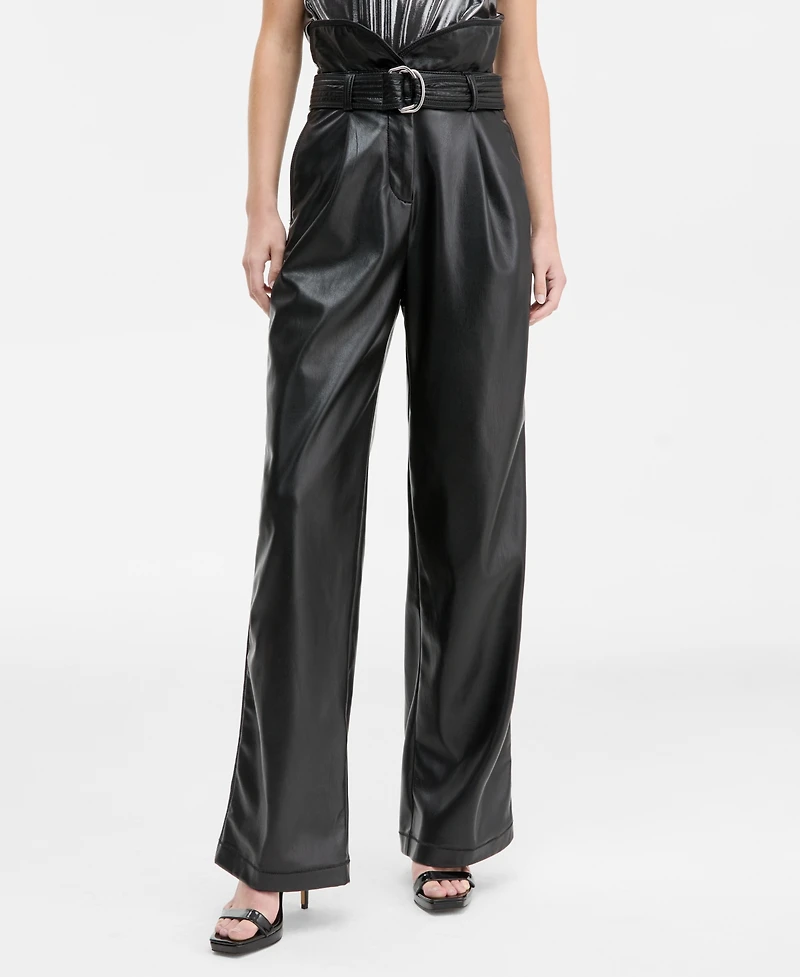 Boss Orange Women's Ultra High-Waist Belted Faux-Leather Pants