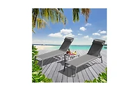 Clihome Patio Chaise Lounge Set of 3,Woven Patio Conversation Set with Gray