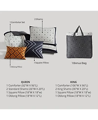 Bebejan Geometric Black & White Bedding 200 Thread Count 100% Cotton Sateen 5 Piece Reversible Queen Comforter Set