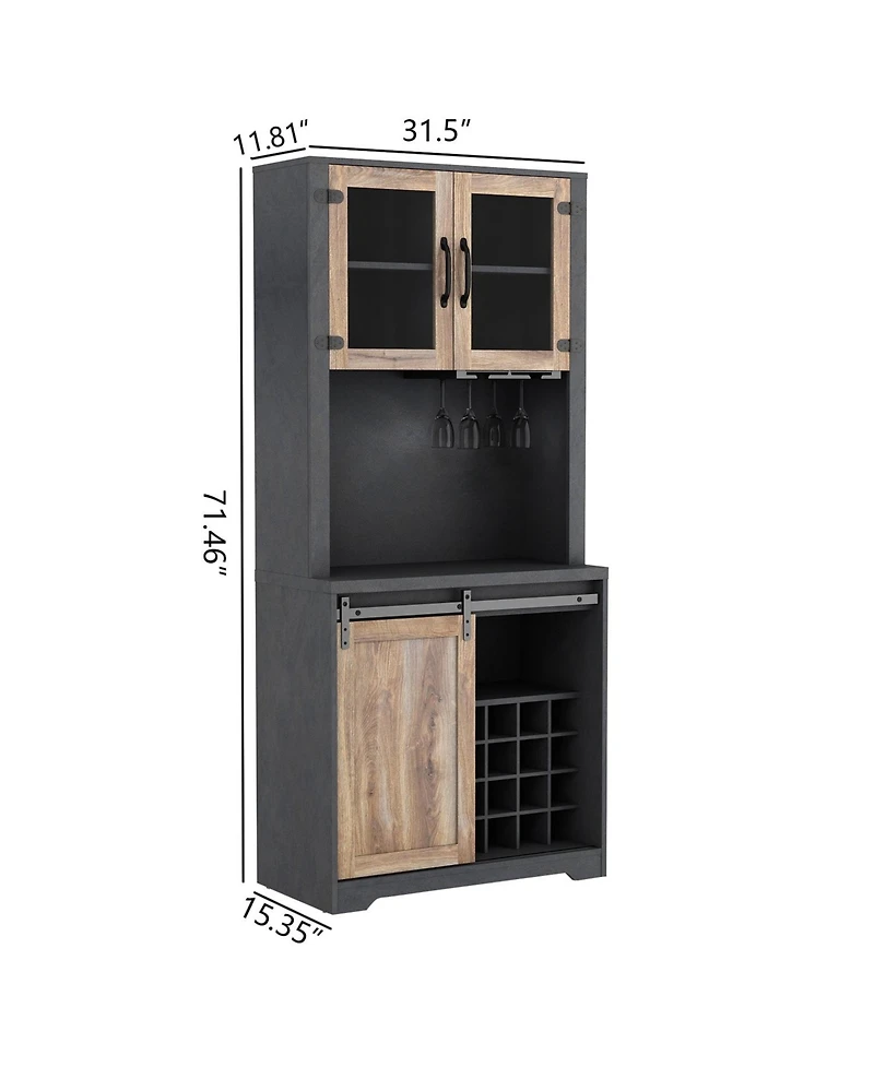 Boyel Living 31 Inch Rustic Farmhouse Barn Door Bar Cabinet Sideboard Cabinet Wine Storage Cabinet with Sliding Doors for Living Room, Dining Room, or