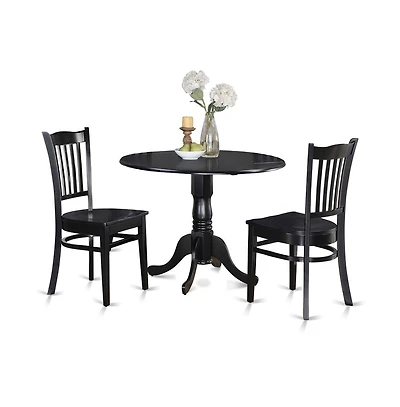 East West Furniture 3 Pc small Kitchen Table and Chairs set-round Kitchen Table and 2 dinette Chairs