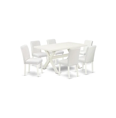 East West Furniture 7-Piece Beautiful Modern Dining Table Set an Excellent Linen White rectangular Table Top and 6 Beautiful Pu Leather Parson Dining