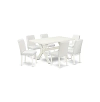 East West Furniture 7-Piece Beautiful Modern Dining Table Set an Excellent Linen White rectangular Table Top and 6 Beautiful Pu Leather Parson Dining