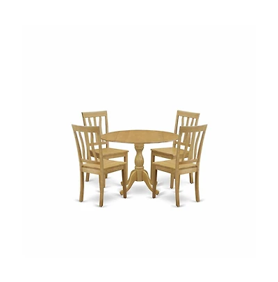 East West Furniture 5 Pc Dining Room Table Set - Oak Dropleaf Dining Room Table and 4 Oak Wooden Dining Chairs with Slatted Back - Oak Finish