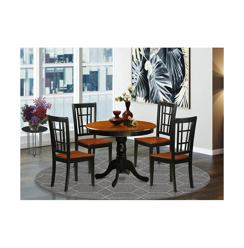 East West Furniture 5 Pc Dining Table with 4 Wood Chairs in Black and Cherry