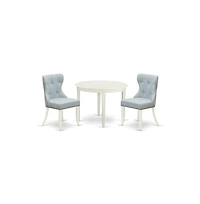 East West Furniture kitchen table set of 2 wonderful kitchen chairs with Linen Fabric Baby Blue color and a lovely dinner table with Linen White color