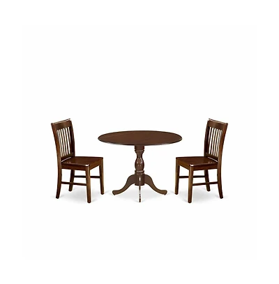 East West Furniture 3 Pc Kitchen Dining Table Set - Mahogany Dropleaf Dining Table and 2 Mahogany Kitchen Chairs with Slatted Back - Mahogany Finish