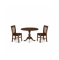 East West Furniture 3 Pc Kitchen Dining Table Set - Mahogany Dropleaf Dining Table and 2 Mahogany Kitchen Chairs with Slatted Back - Mahogany Finish