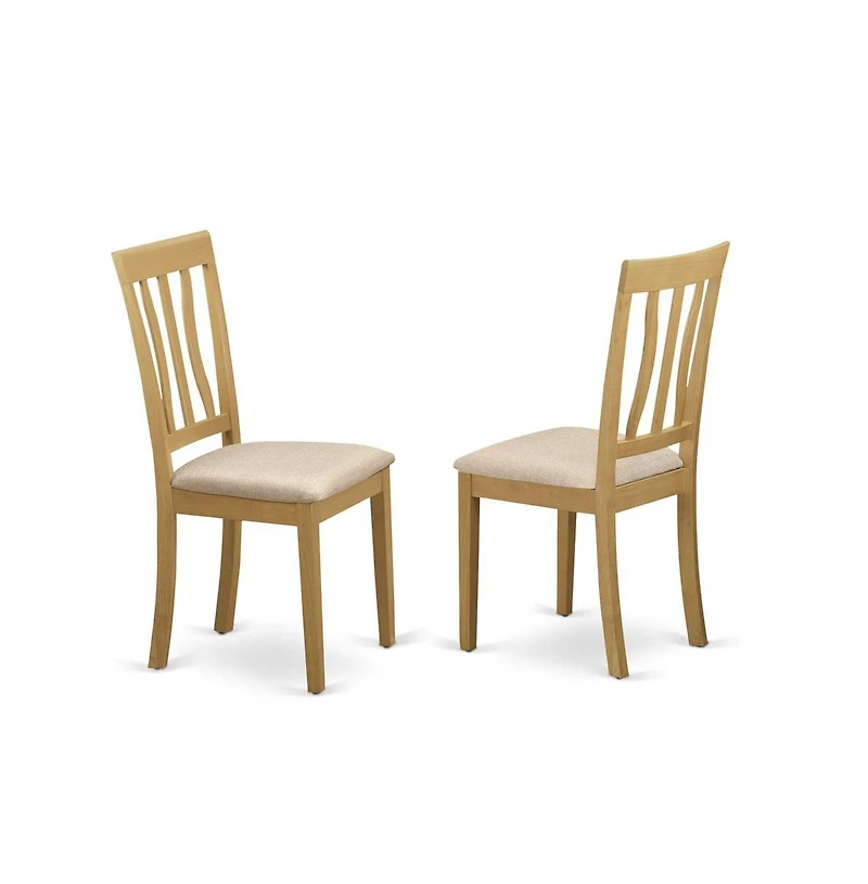 East West Furniture 3 Piece Kitchen Dining Table Set - Oak Kitchen Table and 2 Oak Linen Fabric Dining Room Chairs with Slatted Back- Oak Finish
