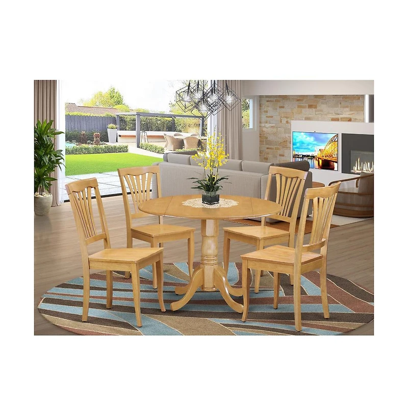East West Furniture 5 Pc Kitchen Table set-drop leaf Table and 4 dinette Chairs