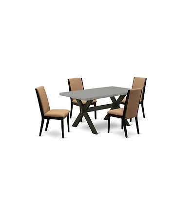 East West Furniture 5-Piece Beautiful kitchen table set a Superb Cement Color Kitchen Table Top and 4 Gorgeous Linen Fabric Modern Dining Chairs with