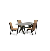 East West Furniture 5-Piece Beautiful kitchen table set a Superb Cement Color Kitchen Table Top and 4 Gorgeous Linen Fabric Modern Dining Chairs with