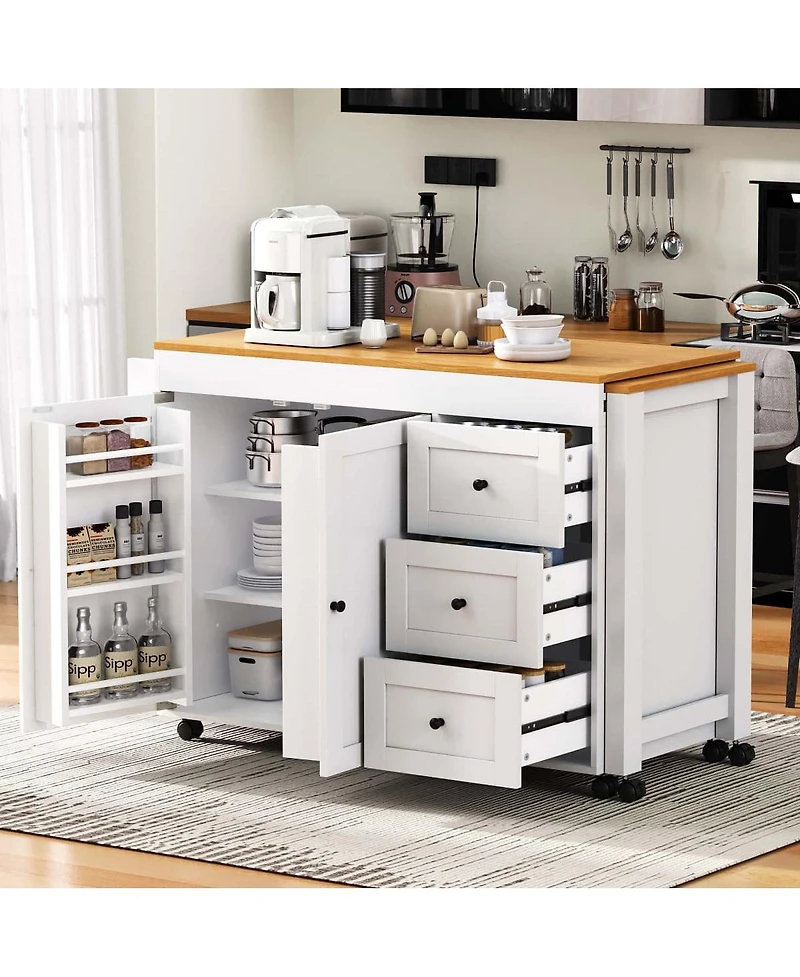 Maison Boucle 74.8" Expandable Kitchen Island with Slide-Out Table, Drawers & Usb Outlet-Maison Boucle