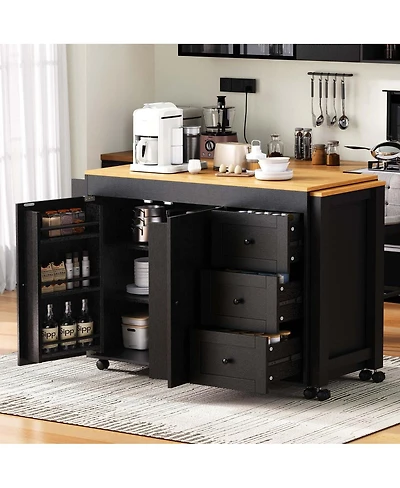 Maison Boucle 74.8" Expandable Kitchen Island with Slide-Out Table, Drawers & Usb Outlet-Maison