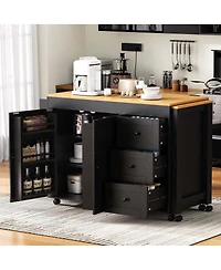 Maison Boucle 74.8" Expandable Kitchen Island with Slide-Out Table, Drawers & Usb Outlet-Maison