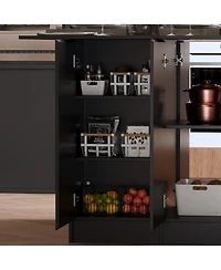 Kitchen island with 8 doors, island storage table with dining table, coffee station and microwave rack for home, dining room