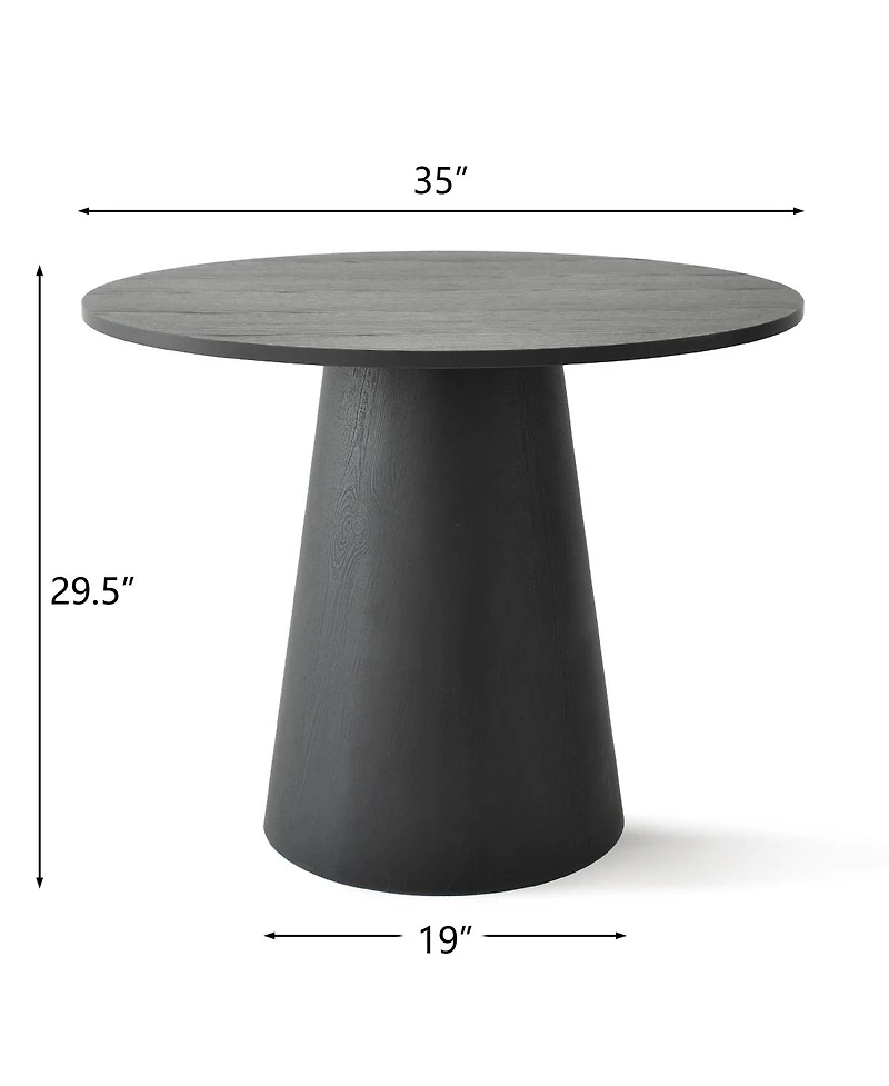 Maison Boucle 3-Piece 35" Round Black Dining Table Set with Cone Base and 2 Blue Upholstered Curved Back Chairs, Modern Small Space Dining-Mais